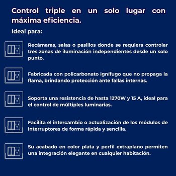 Placa Con 3 Apagadores Sencillos Color Plata Luxica