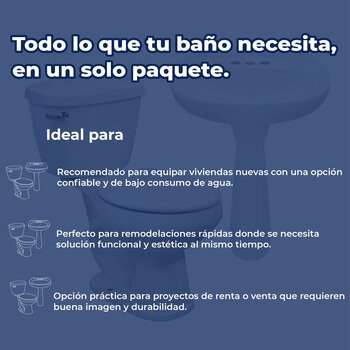 Paquete sanitario agua azul con pedestal color blanco Cato