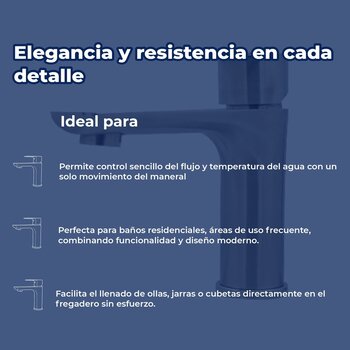 Llave Mezcladora Monomando Para Lavabo Rugo Maneral Palanca