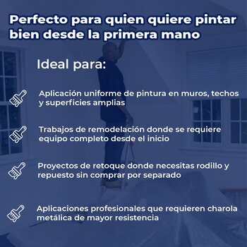 Kit Charola Rodillo Metálico para pintar 8 Piezas