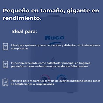 Calentador Paso 6 L Rugo Gas LP Incluye Kit de Instalación
