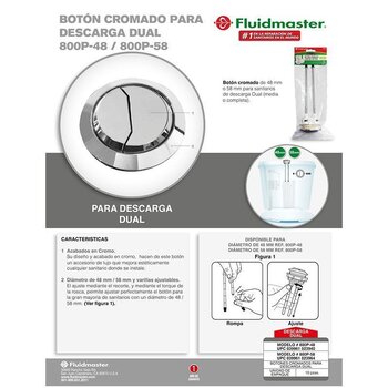 Botón Cromado de Descarga Dual Para WC 48 mm Fluidmaster