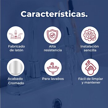 Llave Mezcladora para Lavabo 4” cierre 90° Rugo Maneral Géminis