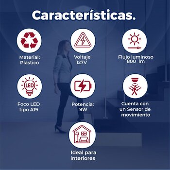 Foco LED Fotocelda Sensor Movimiento 9W Luz Fría