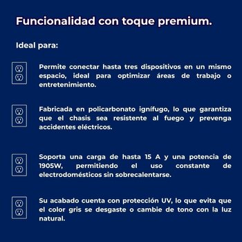 Placa de 3 Contactos Color Plata Luxica