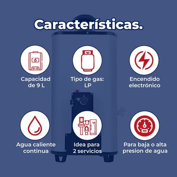 Calentador de Paso Iusa Enerhit Rápida Recuperación Gas LP 9 L